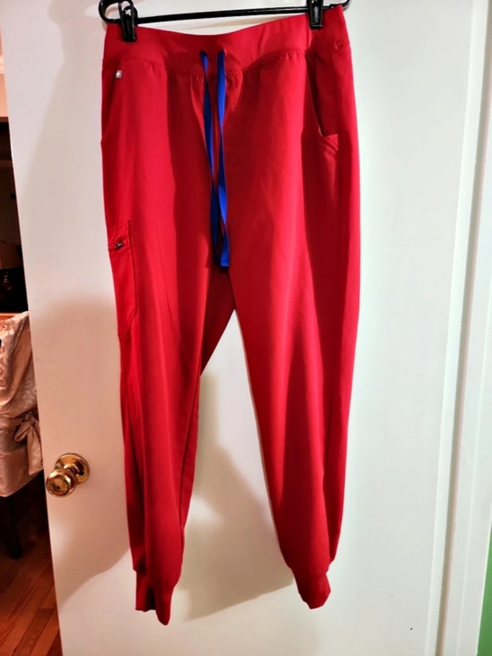 FIGS Zamora  Jogger Scrub Pant Pop Red & Blue Drawstring Sz Medium